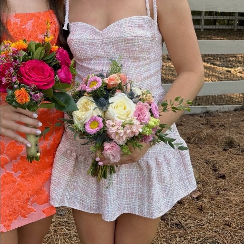 Amanda Uprichard Pink and White Mini Dress